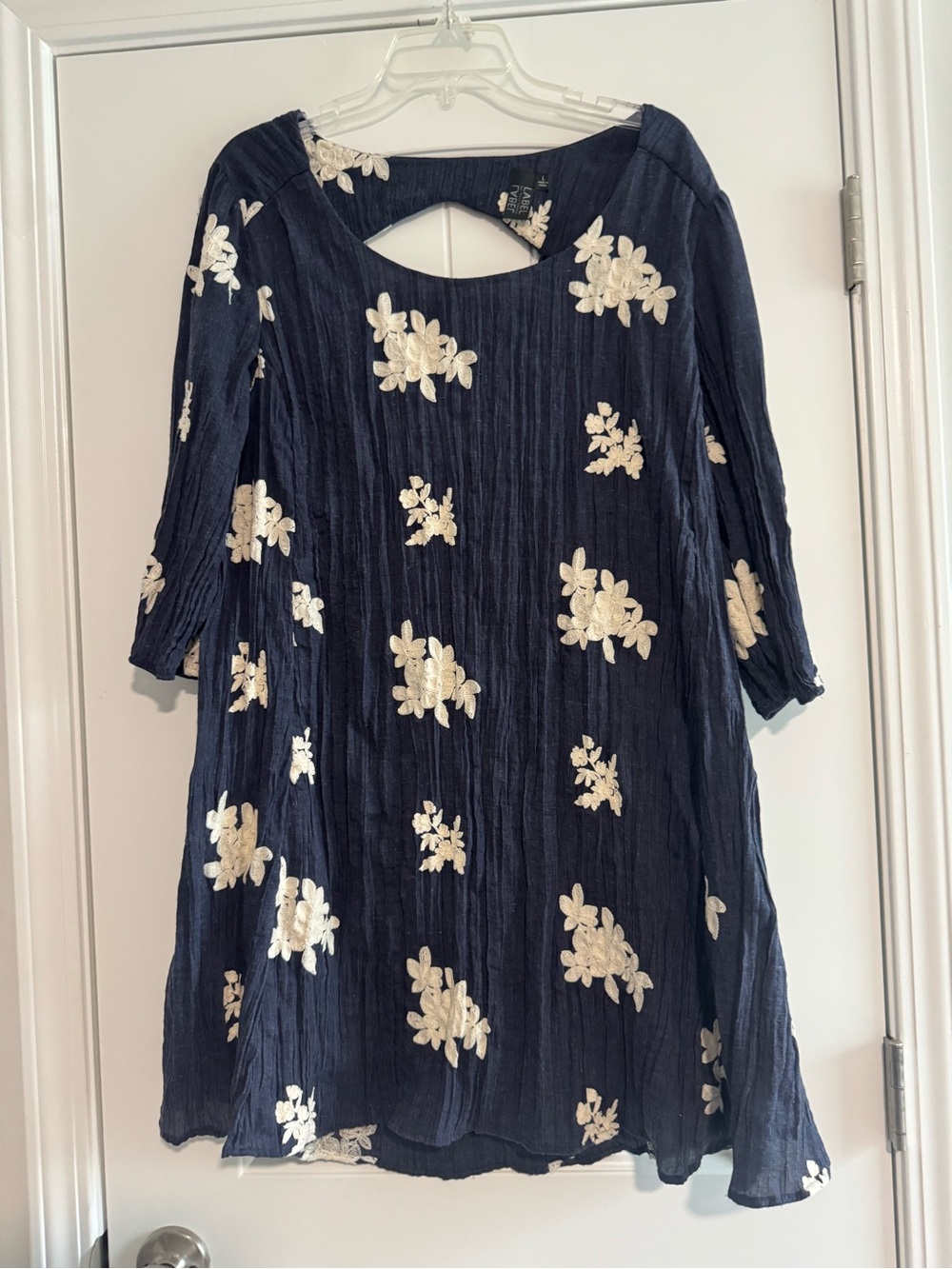 Live Unlimited London Navy Dress with Cream Floral Embroidery